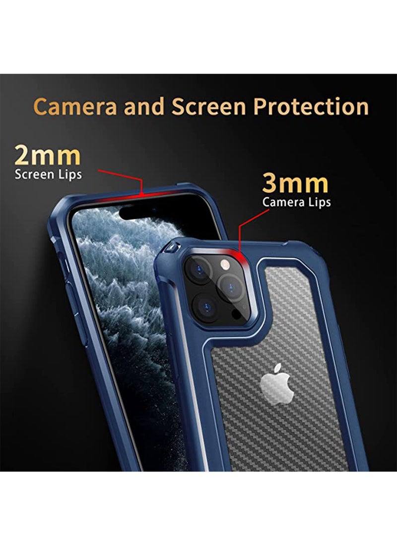 Generic - Compatible with iPhone 14 Pro Max 6.7 Inch Case,Shockproof Hard Carbon Fiber Back Soft Bumper Frame Anti Scratch Fingerprint Resistant Protective Phone Case Blue - Image 1