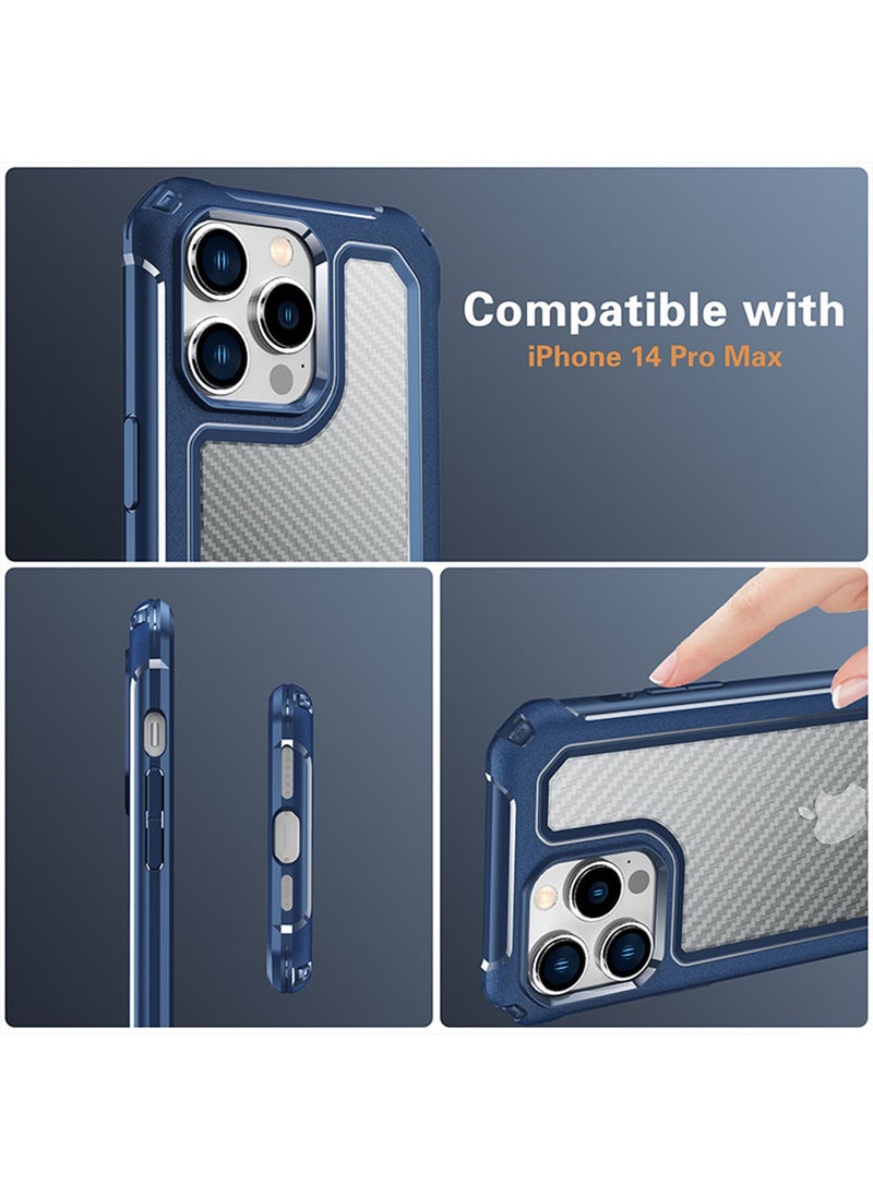 Generic - Compatible with iPhone 14 Pro Max 6.7 Inch Case,Shockproof Hard Carbon Fiber Back Soft Bumper Frame Anti Scratch Fingerprint Resistant Protective Phone Case Blue - Image 1