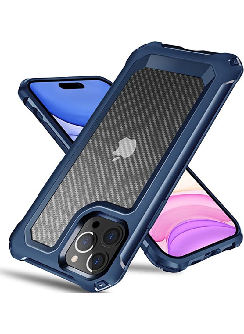 Generic - Compatible with iPhone 14 Pro Max 6.7 Inch Case,Shockproof Hard Carbon Fiber Back Soft Bumper Frame Anti Scratch Fingerprint Resistant Protective Phone Case Blue - Image 1