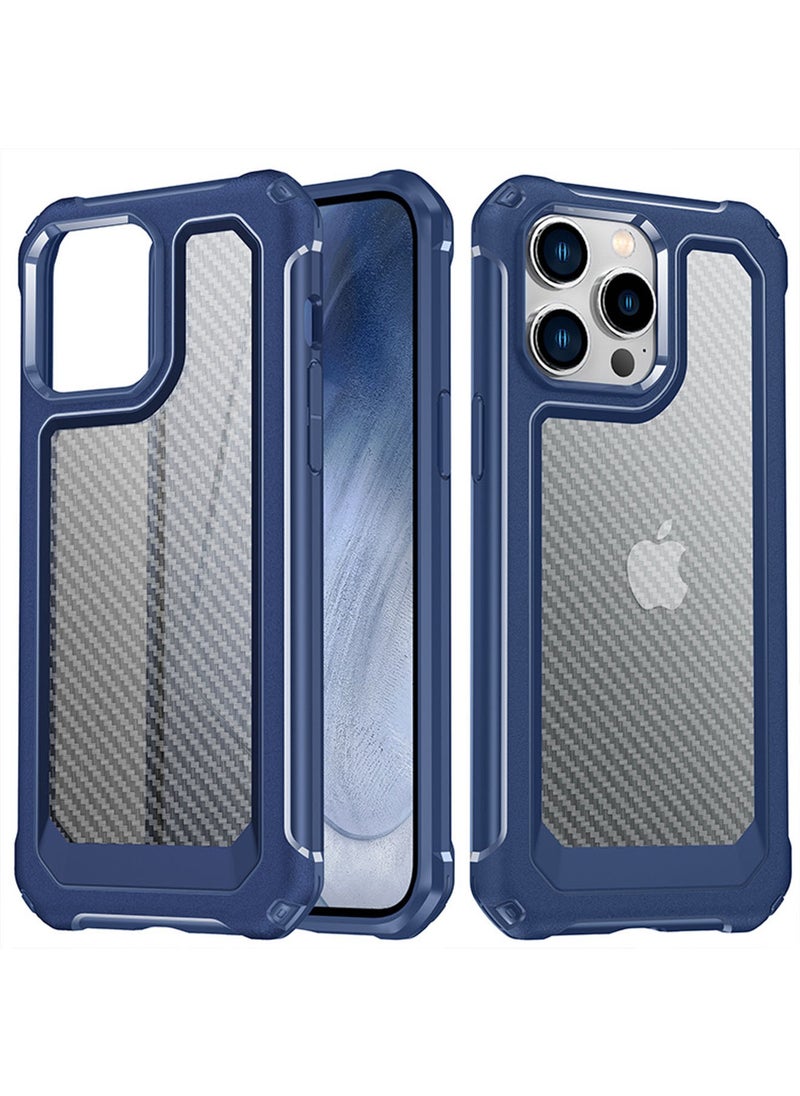 Generic - Compatible with iPhone 14 Pro Max 6.7 Inch Case,Shockproof Hard Carbon Fiber Back Soft Bumper Frame Anti Scratch Fingerprint Resistant Protective Phone Case Blue - Image 1