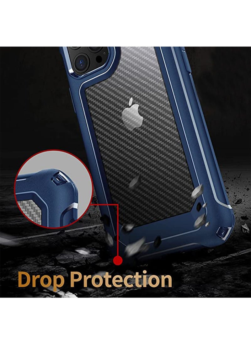 Generic - Compatible with iPhone 14 Pro Max 6.7 Inch Case,Shockproof Hard Carbon Fiber Back Soft Bumper Frame Anti Scratch Fingerprint Resistant Protective Phone Case Blue - Image 1
