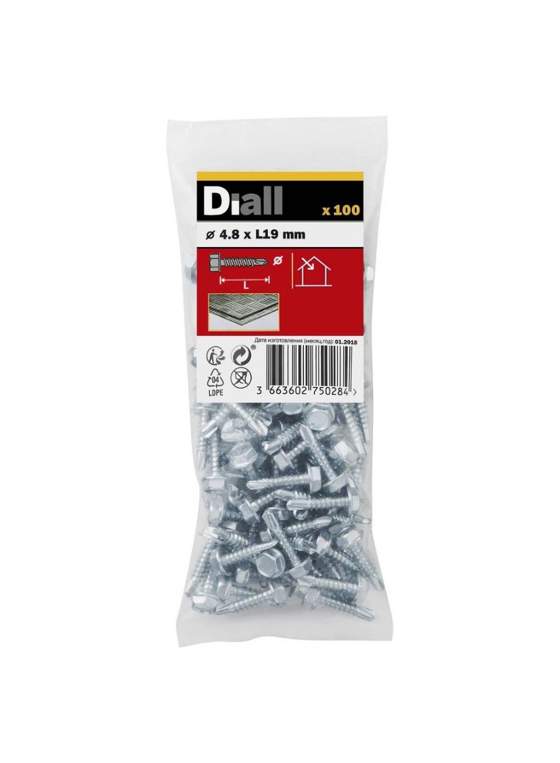 ACE Diall Zinc-Plated Carbon Steel Drilling Hex Screw Pack 4.8 x 19mm 100Pcs