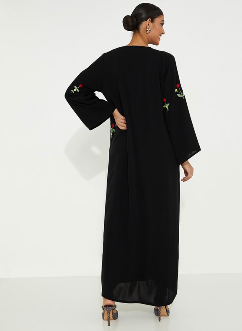 Rosette Abaya Embellished Abaya with Flowers Embroidery - Image 2