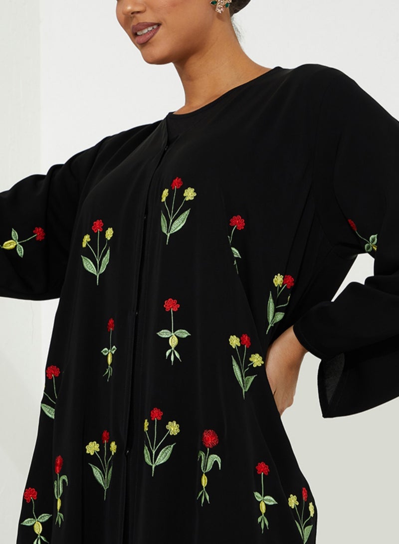 Rosette Abaya Embellished Abaya with Flowers Embroidery - Image 3