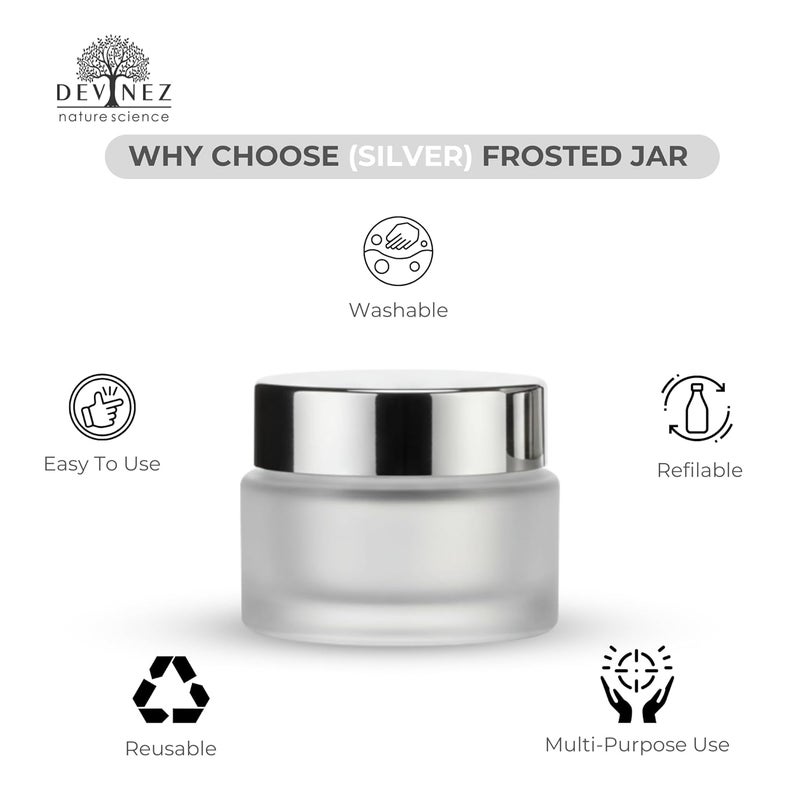 Devinez Frosted Glass Cosmetic Jars Set of 4 Refillable with Silver Lids Inner Liners Perfect for Makeup Creams Eye Shadow Jewelry Beauty Product Storage Pack50g - Image 5