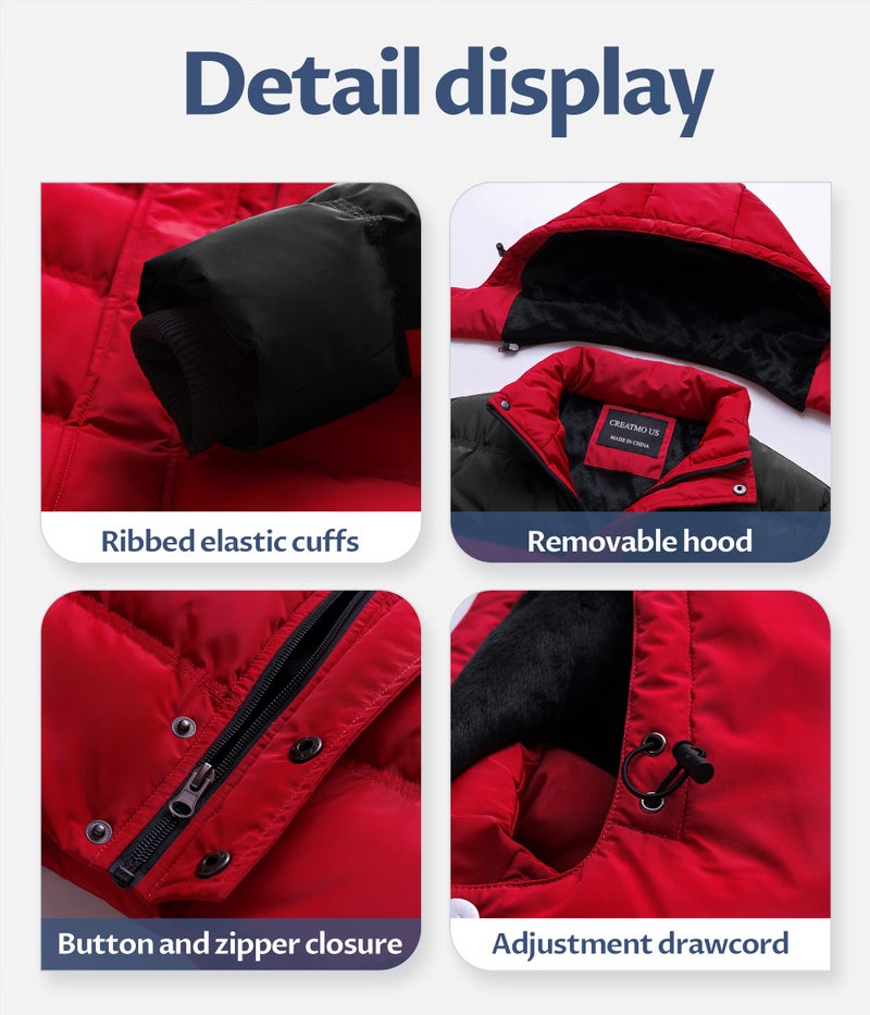 CREATMO US Men's Quilted Winter Coat Thicken Warm Padded Outwear Black & Red L - Image 5