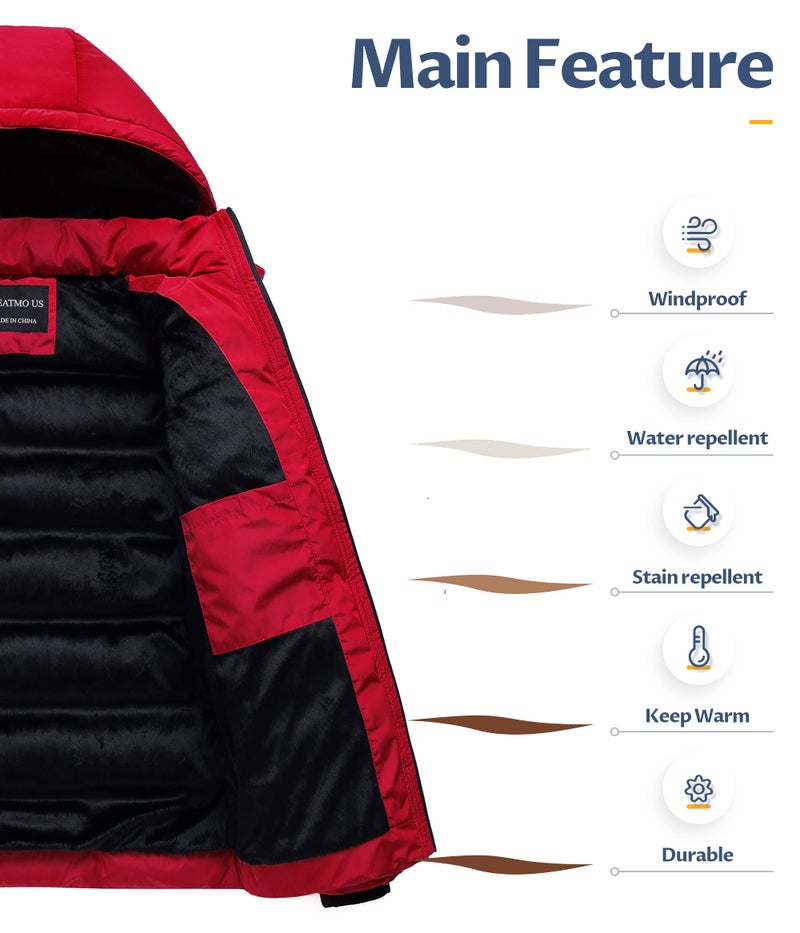 CREATMO US Men's Quilted Winter Coat Thicken Warm Padded Outwear Black & Red L - Image 3