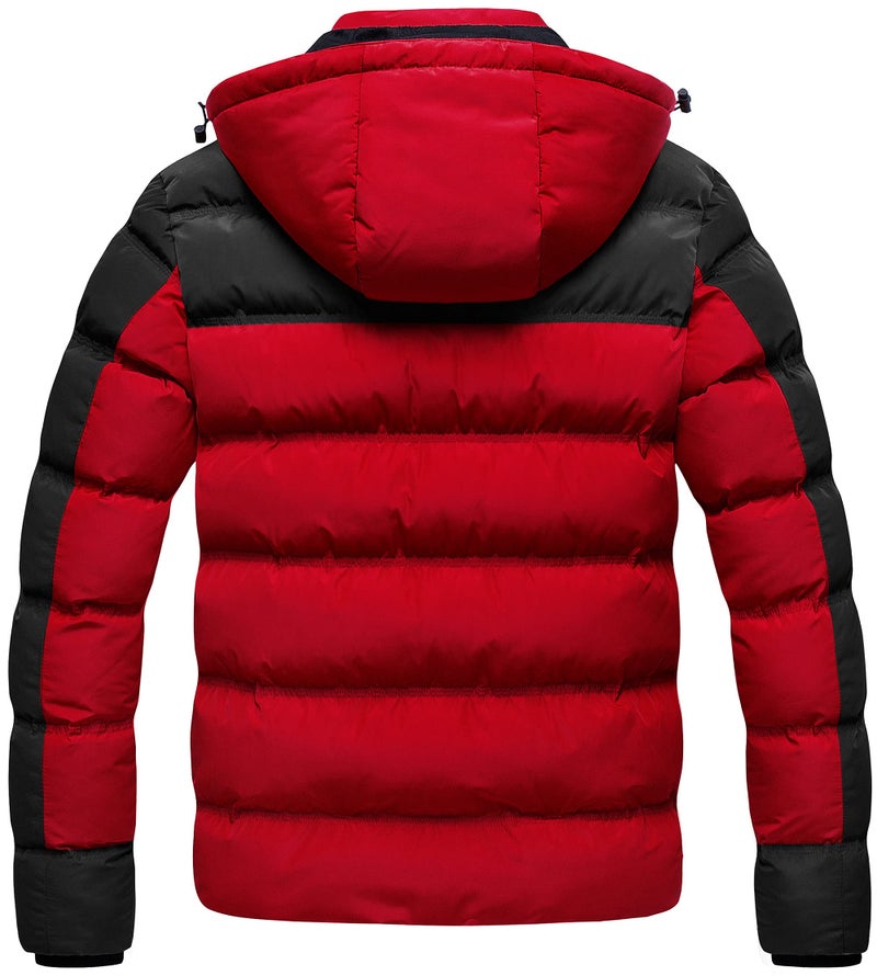 CREATMO US Men's Quilted Winter Coat Thicken Warm Padded Outwear Black & Red L - Image 2