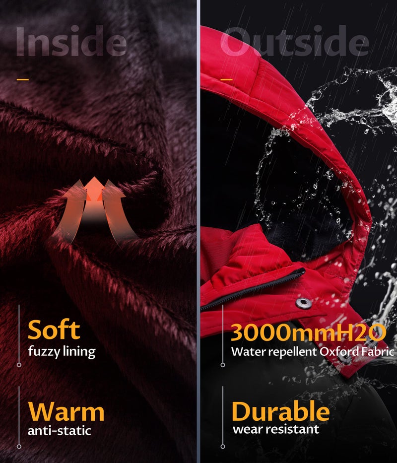 CREATMO US Men's Quilted Winter Coat Thicken Warm Padded Outwear Black & Red L - Image 4
