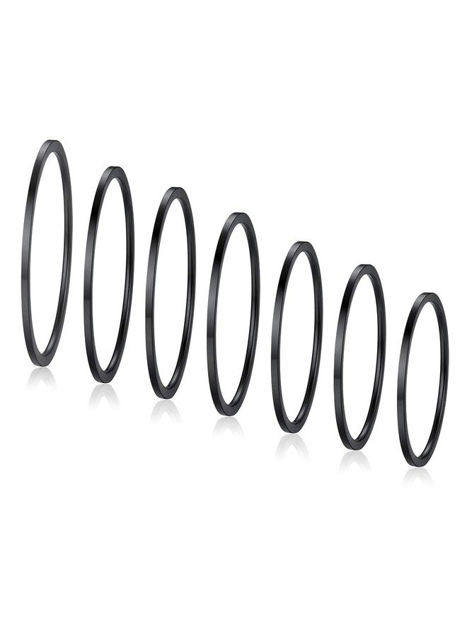 FOCALOOK Black Ring Set 1 mm Thin Mid Finger Rings 7 Pcs Black Knuckle Plain Band Rings for Women Thumb Stacking Rings Size 4-10 - Image 1