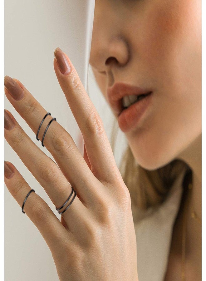 FOCALOOK Black Ring Set 1 mm Thin Mid Finger Rings 7 Pcs Black Knuckle Plain Band Rings for Women Thumb Stacking Rings Size 4-10 - Image 2