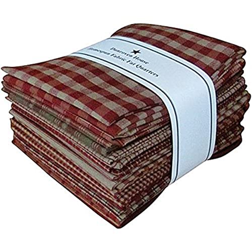 Dunroven House Red Tan Beige Homespun Fabric Checks Stripes Fat Quarter (12 pk) Bundle 100% Cotton 18" X 22" - Image 4