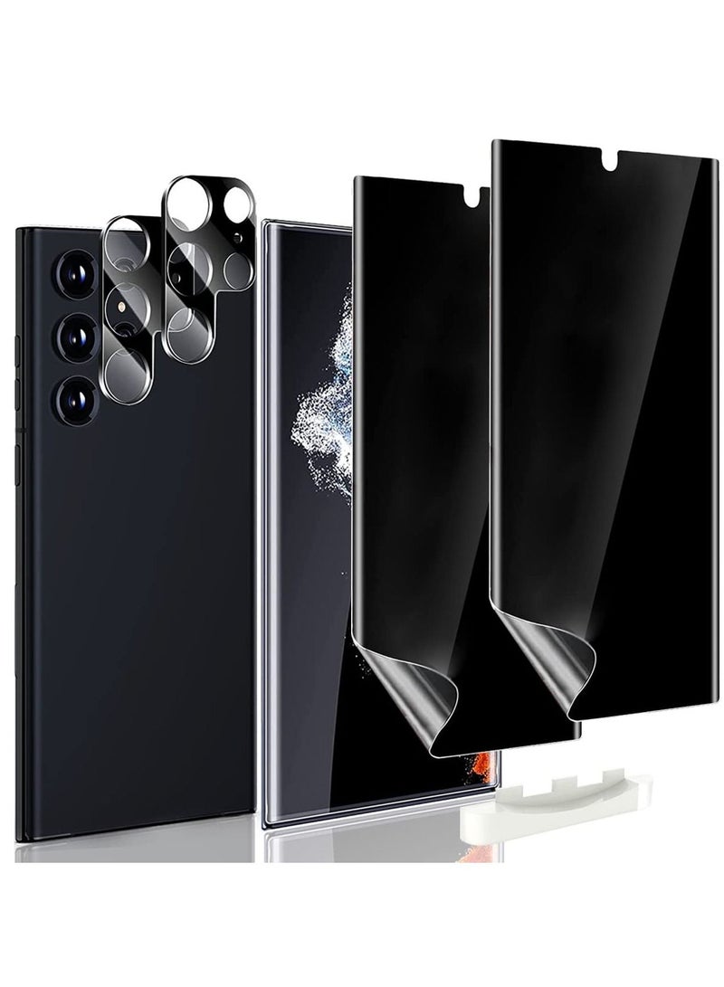 KASTWAVE متوافق مع واقي شاشة الخصوصية Samsung Galaxy S23 Ultra مع واقي عدسة الكاميرا الزجاجي المقوى، لهاتف Galaxy S23 Ultra 5G إلى فيلم TPU المرن المضاد للتجسس يدعم معرف بصمة الإصبع - Image 1
