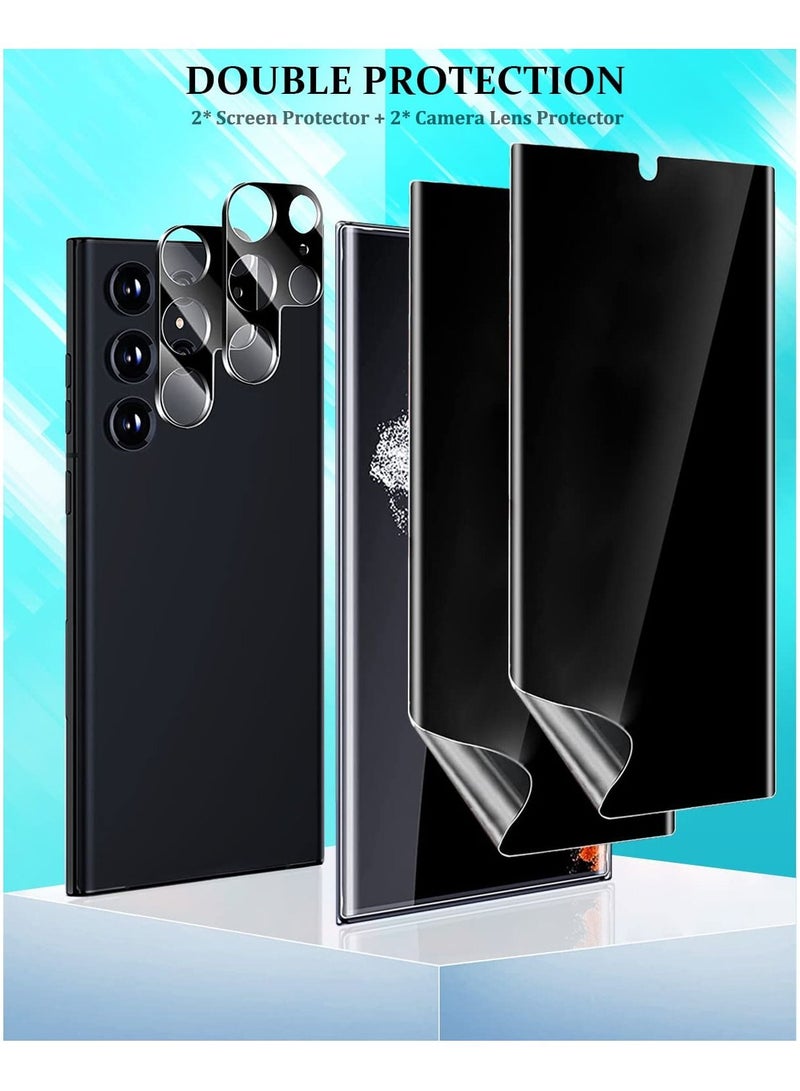 KASTWAVE متوافق مع واقي شاشة الخصوصية Samsung Galaxy S23 Ultra مع واقي عدسة الكاميرا الزجاجي المقوى، لهاتف Galaxy S23 Ultra 5G إلى فيلم TPU المرن المضاد للتجسس يدعم معرف بصمة الإصبع - Image 4