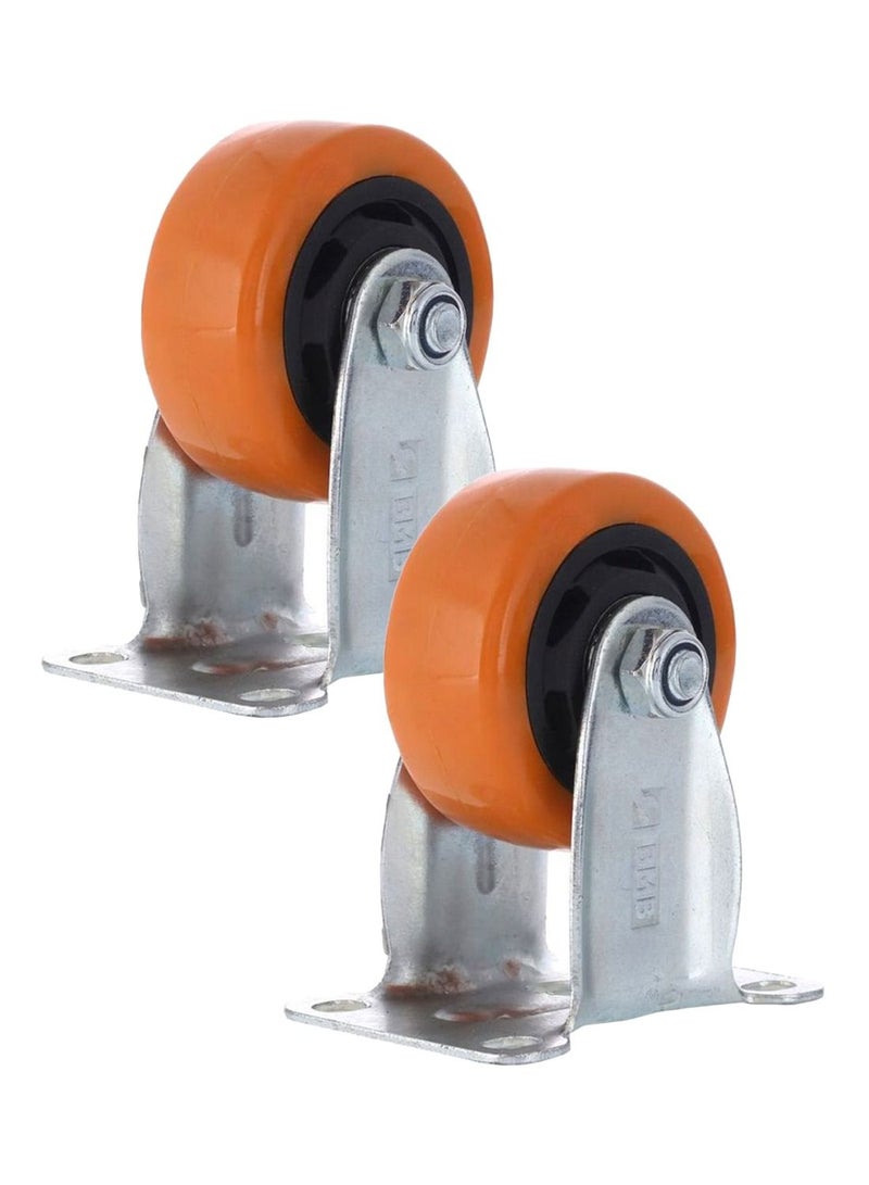BMB tools 2-Piece 75mm Orange PVC Medium Duty Caster Double Ball Bearing - Rigid - Plate - Image 1