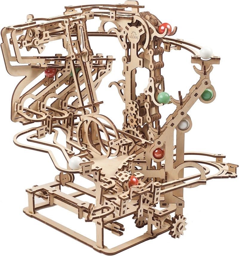 UGEARS Wooden Marble Run Chain Hoist - Mechanical 3D Wooden Puzzle for Adults, DIY Model Kit for Adults, Unique Puzzle - 3D Puzzle Marble Game Gifts - 400 Pieces - Image 1