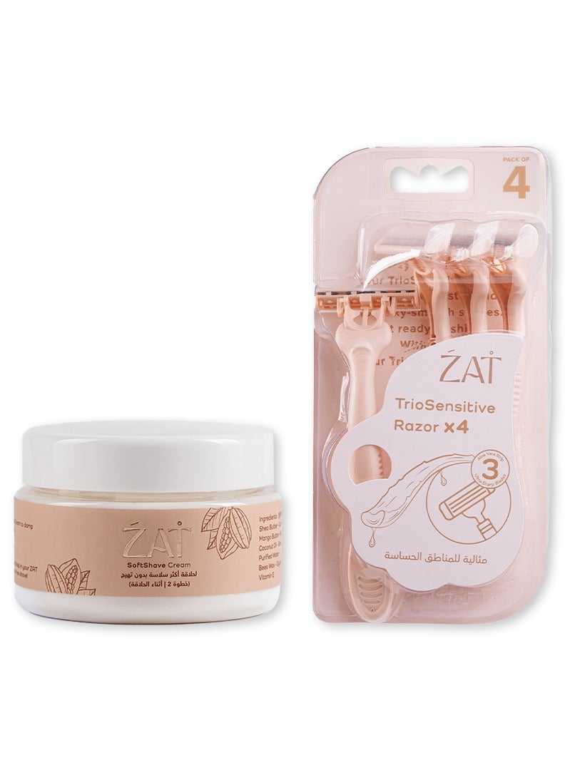 ذات روتين الحلاقة ZAT (كريم الحلاقة الناعم 150 مل + ماكينة حلاقة Trio) - Image 1