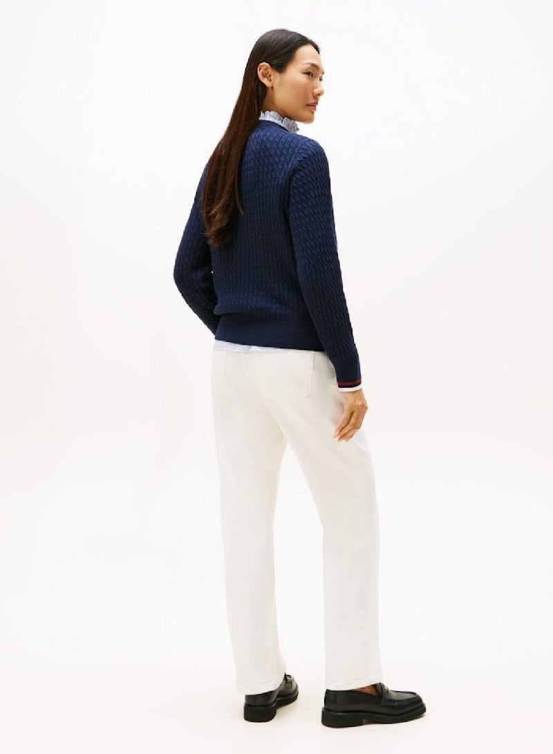 TOMMY HILFIGER Fine Cable Knit Crew Neck Jumper - Image 2