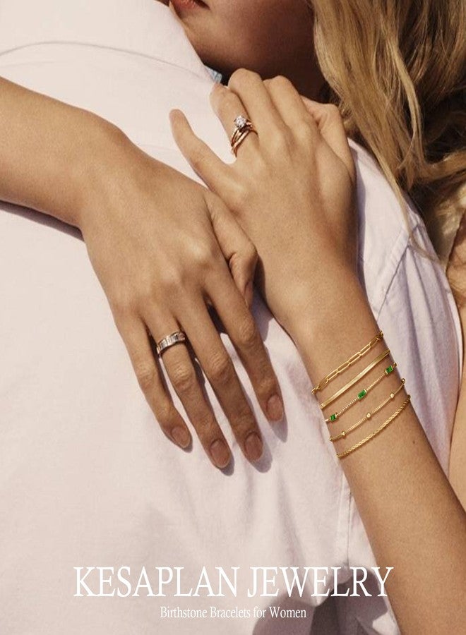 KesaPlan Birthstone Gold Bracelets for Women Waterproof, 14K Gold Plated Jewelry Sets Dainty Stackable Bracelet Blue Green Emerald Friendship Link Paperclip Chain Bracele Fashion Jewelry Accessories Birthday Gifts for Womens (Gold-05-May-Emerald) - Image 4