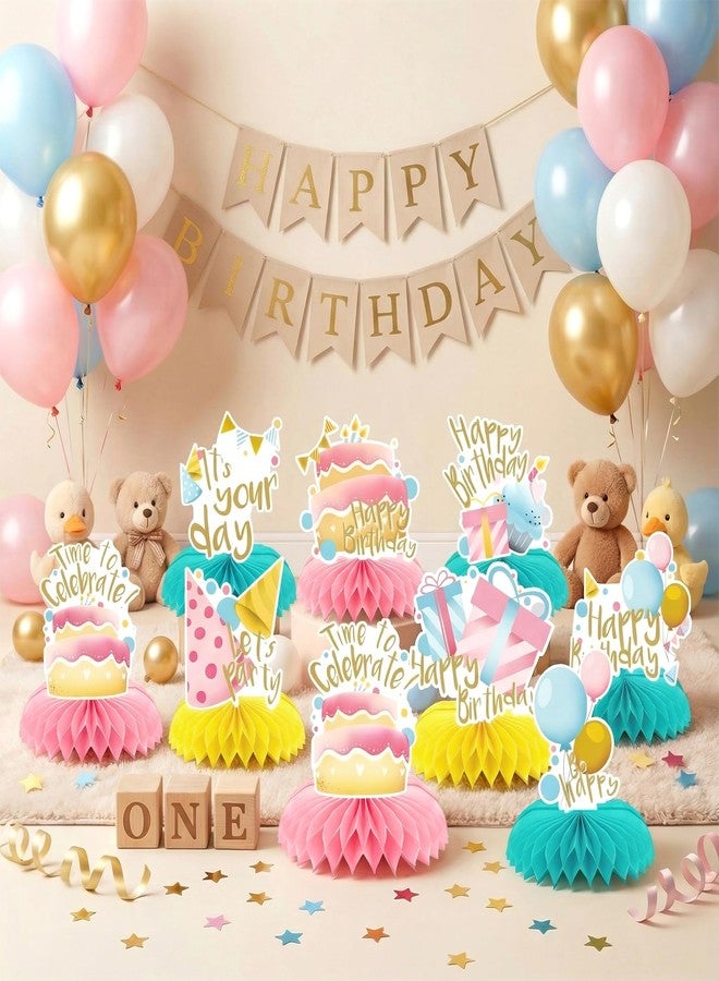 EUUBIRD 9 PCS 3D Honeycomb Birthday Decorations Set, Macaron Color Table Standing Centerpieces, Easy to Assemble Party Decor for Baby Showers & Gatherings - Image 4