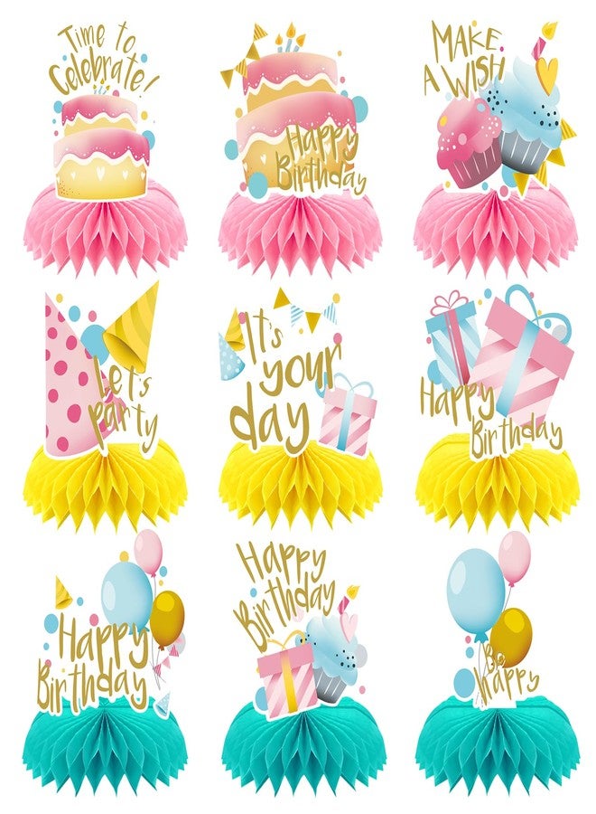 EUUBIRD 9 PCS 3D Honeycomb Birthday Decorations Set, Macaron Color Table Standing Centerpieces, Easy to Assemble Party Decor for Baby Showers & Gatherings - Image 1