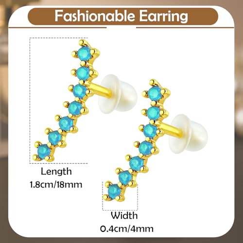 VAMA FASHIONS 18K Plated Climber Earrings with CZ 7 Stones Anti Tarnish Lightweight Ear Stud Climber Jewelry for Women & Girls (Gold Plated Blue stone Stud Earring) - Image 3