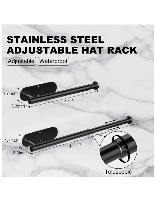 2 Pack Hat Racks for Baseball Caps, Retractable Hat Organizer Holder 20 Caps Stainless Steel Hat Storage Hooks Hanger Strong Adhesive Or Wall Drilled For Closet/Door/Living Room/Bedroom/Entryroom - Image 2