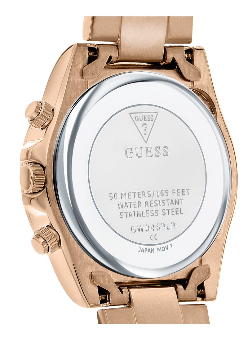 GUESS ساعة متعددة الوظائف باللون الوردي الذهبي وأومبر للنساء GW0483L3  - Image 5