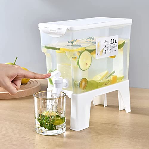 IMUU Drink Dispenser with Tap 3.5 liter BPA Free Plastic Drinks Dispenser Juice Water Dispenser with Dual Use Stand Fridge Jug Drinks Chiller Large Dispenser for Iced Juice Milk Lemonade (White ) - Image 1