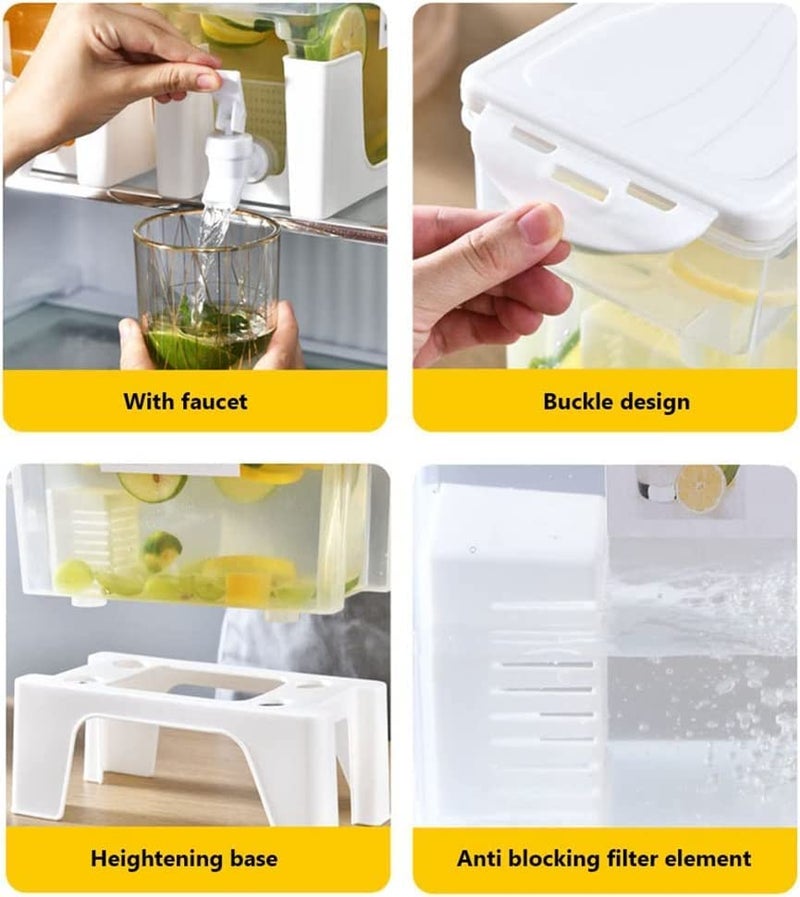 IMUU Drink Dispenser with Tap 3.5 liter BPA Free Plastic Drinks Dispenser Juice Water Dispenser with Dual Use Stand Fridge Jug Drinks Chiller Large Dispenser for Iced Juice Milk Lemonade (White ) - Image 3