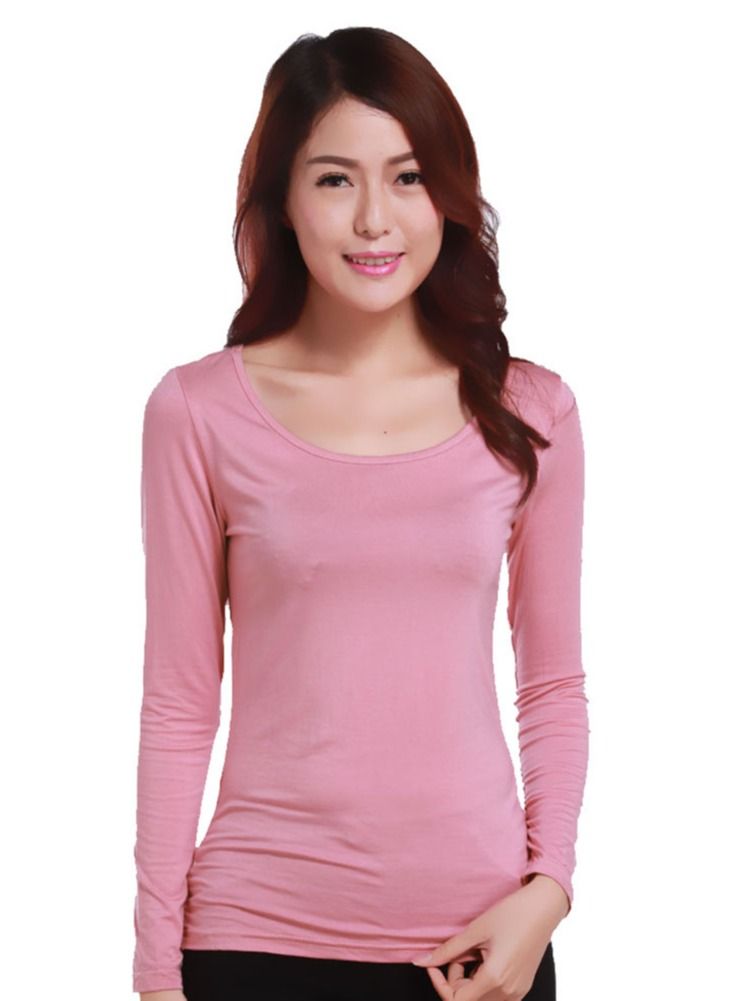 Loquat Lady's Long Sleeve Round Neck Modal Udershirt Slim-Fit Base Layer Shirt Plum 