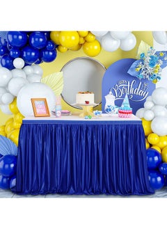 QueenDream 9ft Royal Blue Polyester Table Skirt - Polyester Table Skirt for Teacher Desk for Baby Shower Birthday Party Graduation Banquet Decorations  - Image 3