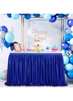 QueenDream 9ft Royal Blue Polyester Table Skirt - Polyester Table Skirt for Teacher Desk for Baby Shower Birthday Party Graduation Banquet Decorations  - Image 1