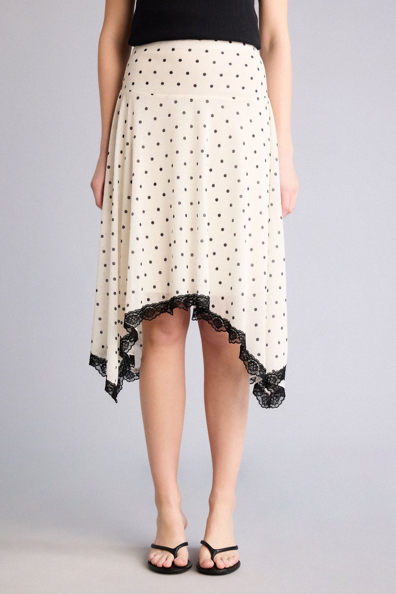 DeFacto Beige Woman Polka Dot Crepe Normal Waist Midi Knitted Skirt Casual - Image 3
