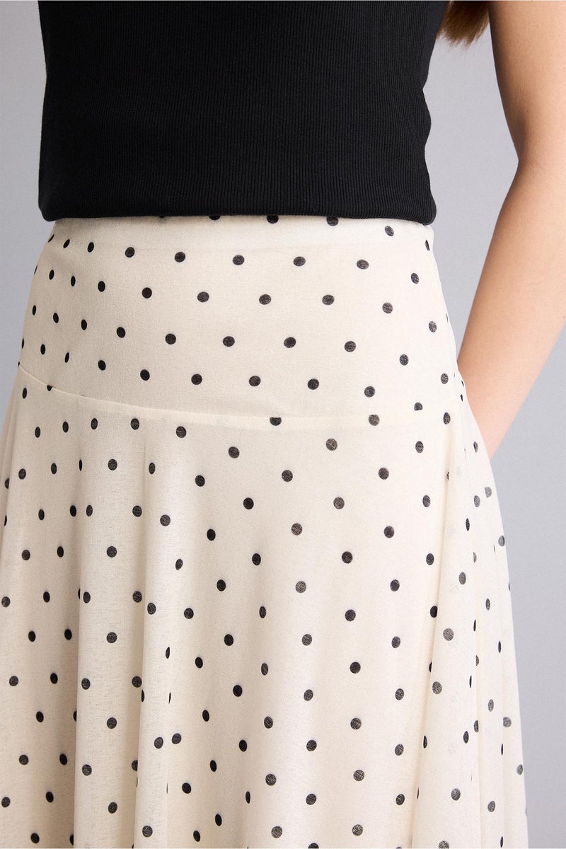 DeFacto Beige Woman Polka Dot Crepe Normal Waist Midi Knitted Skirt Casual - Image 4