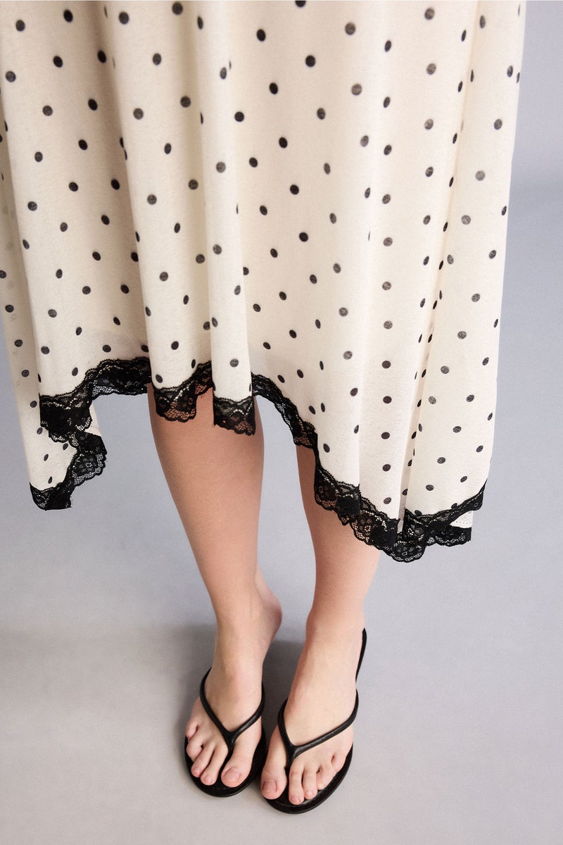 DeFacto Beige Woman Polka Dot Crepe Normal Waist Midi Knitted Skirt Casual - Image 5