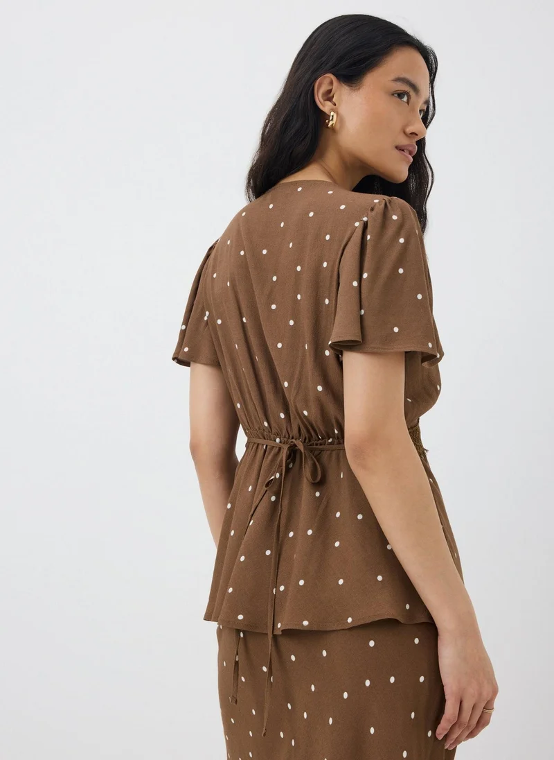 ماتلان Chocolate Brown Spot Lace Trim Co Ord Tea Top