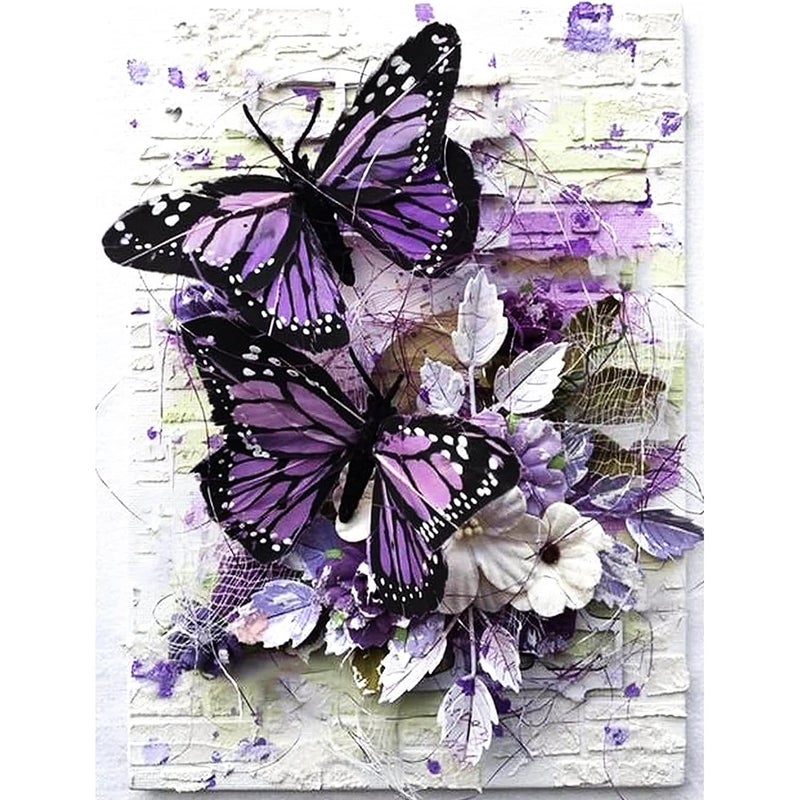 DOTZSO Butterfly Diaomnd Painting Kits for Adults DIY 5D Round Full Drill Butterfly Flowers Diamond Art Adult Diamond Painting Very Suitable for Home Leisure and Wall Decoration 118x157 Inches