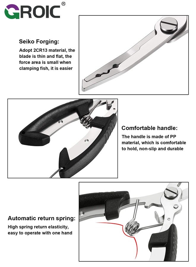 GROIC 5 Pcs Fishing Tool Kit, Fishing Pliers, Fish Lip Gripper or Fish Scale Combo Saltwater Resistant Fishing Tools, Fishing Gear with Rubber Handle, Lanyard Fish Hook Separator for Saltwater Freshwater - Image 4