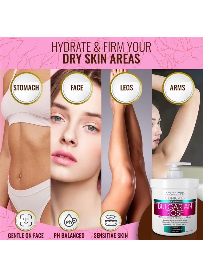 Advanced Clinicals كريم إنقاذ مضاد للشيخوخة من الورد البلغاري للوجه والجسم، لوشن مرطب للعناية بالبشرة، مرطب للبشرة الجافة، بقع العمر، وتحسين إشراقة البشرة، حجم كبير 16 أونصة - Image 5
