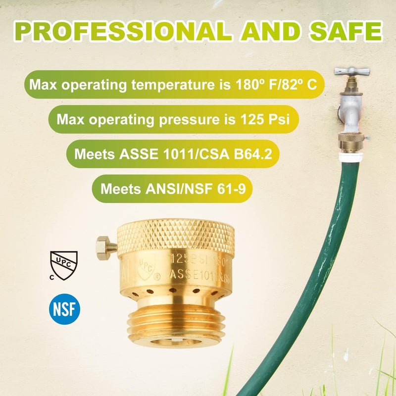 SUNGATOR 12-Pack Anti Siphon Valve, 3/4 Inch GHT Backflow Preventer Hose Bib, Vacuum Breakers Set for Outdoor Faucet, Garden Spigot, RV, Solid Brass Anti-Backflow Valve with Sealing Tape - Image 5