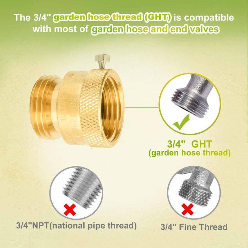 SUNGATOR 12-Pack Anti Siphon Valve, 3/4 Inch GHT Backflow Preventer Hose Bib, Vacuum Breakers Set for Outdoor Faucet, Garden Spigot, RV, Solid Brass Anti-Backflow Valve with Sealing Tape - Image 2