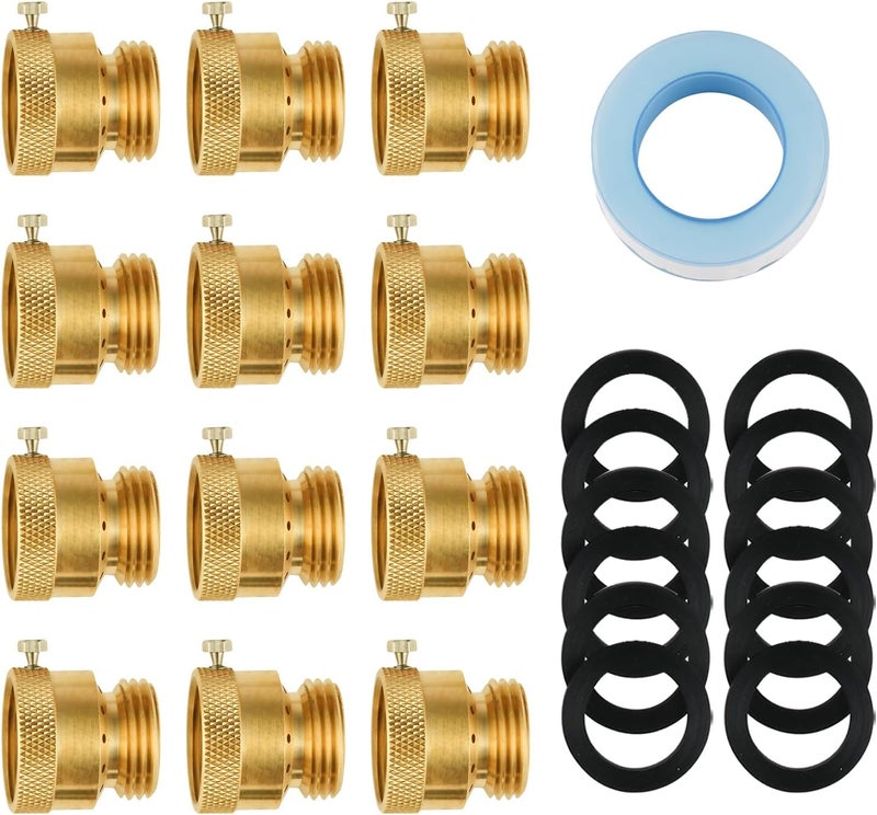 SUNGATOR 12-Pack Anti Siphon Valve, 3/4 Inch GHT Backflow Preventer Hose Bib, Vacuum Breakers Set for Outdoor Faucet, Garden Spigot, RV, Solid Brass Anti-Backflow Valve with Sealing Tape - Image 1