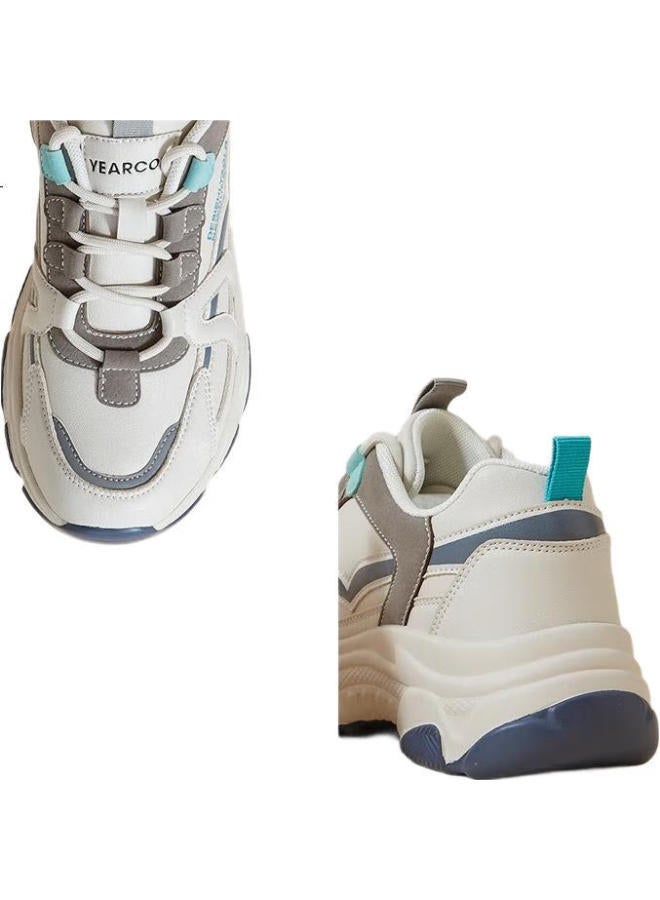 YEARCON Women'S Chunky Sneakers Leather Breathable Casual Sports Shoes Lightweight Thick-Soled Shoes E63301754 Blue 35 - Image 2