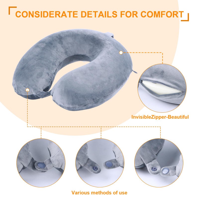 Far win Travel Pillow,100% Pure Memory Foam U Shaped Neck Pillow,Super Lightweight Portable Headrest Great for Airplane, Car,Home,Office,Sleeping Rest (Grey) - Image 5