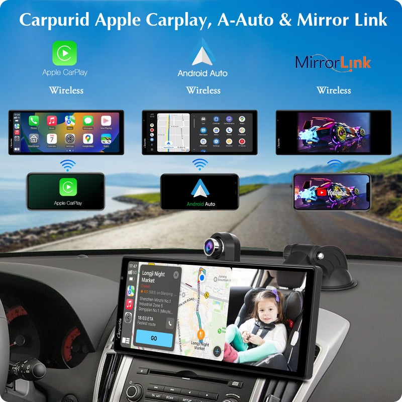 Carpuride W903 Wireless Carplay & Android Auto with Dash Cam - 9.3" HD IPS Touch Car Play Screen for Car, 4K Front & 1080P Rear Camera, Loop Recording, Bluetooth Audio, Mirror Link, GPS, Siri - Image 2
