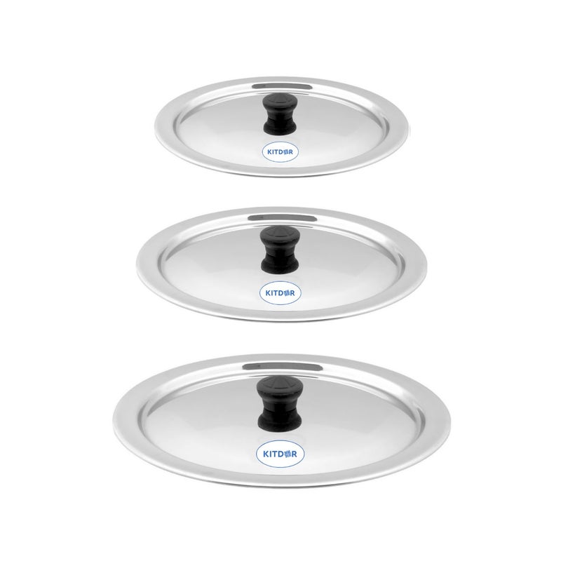 Kitdor Glossy Steel Lids for Utensils with Knobs | Melt-Free with a Good Gripsteel Lid for Kadai and Other Utensils | Round, Rust Resistant Steel (3 Pcs Set, Extra - Small) - Image 5