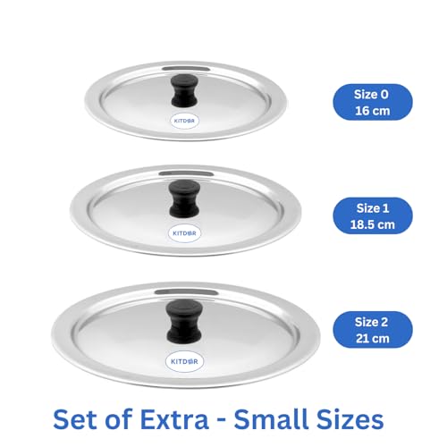 Kitdor Glossy Steel Lids for Utensils with Knobs | Melt-Free with a Good Gripsteel Lid for Kadai and Other Utensils | Round, Rust Resistant Steel (3 Pcs Set, Extra - Small) - Image 2