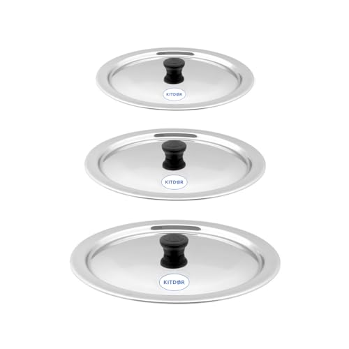 Kitdor Glossy Steel Lids for Utensils with Knobs | Melt-Free with a Good Gripsteel Lid for Kadai and Other Utensils | Round, Rust Resistant Steel (3 Pcs Set, Extra - Small) - Image 1