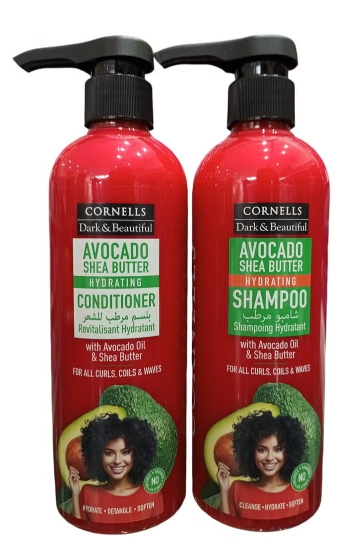 شامبو 480 مل وبلسم 480 مل مرطب للشعر بالافوكادو وزبدة الشيا خالي من البارابين والكبريتات والسيليكون